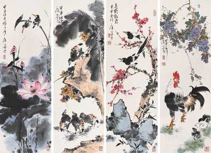 康宁 2004年作 花鸟 四屏
